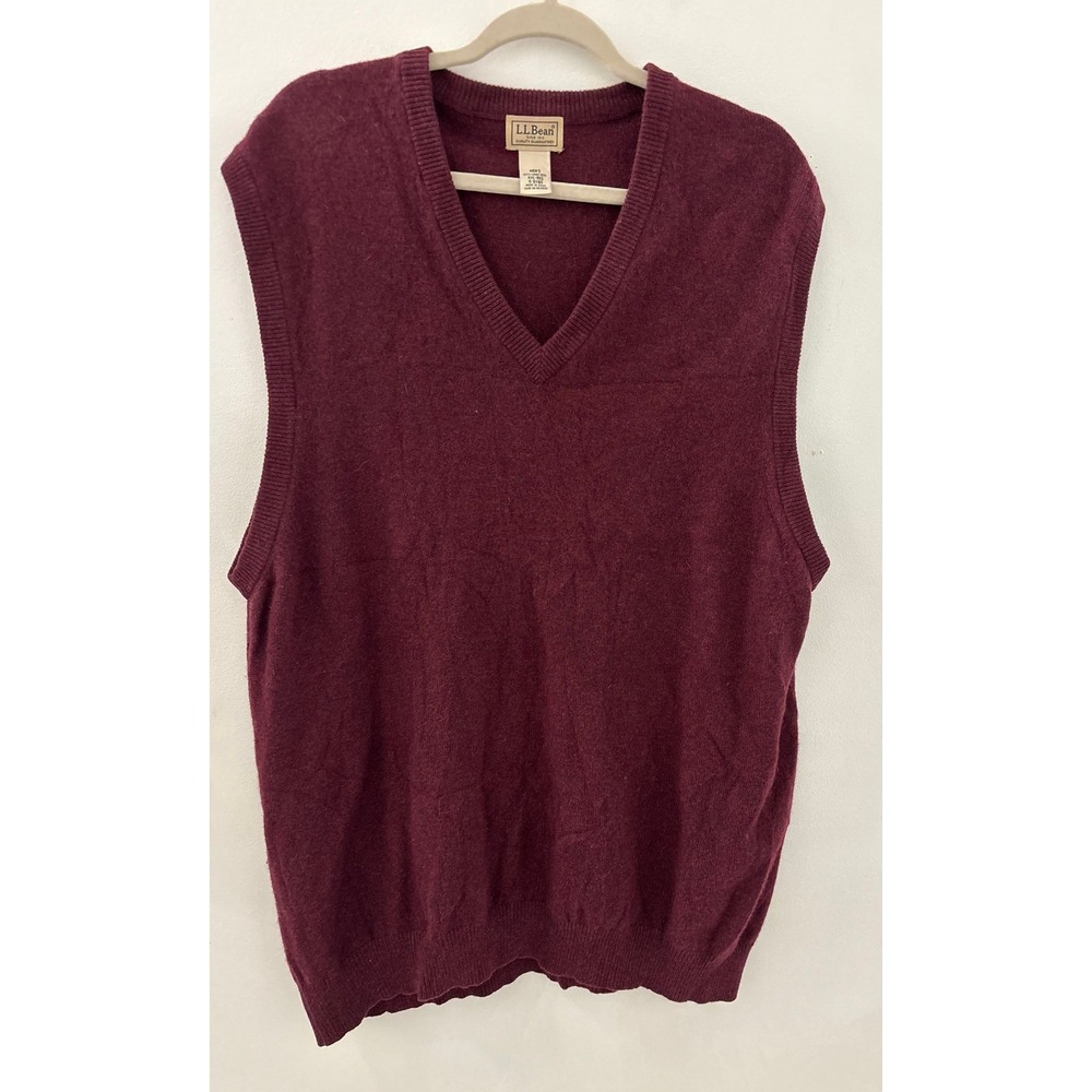 Vtg LL Bean Mens Lambswool V-Neck Sweater Vest Burgundy Maroon XXL GrandpaCore